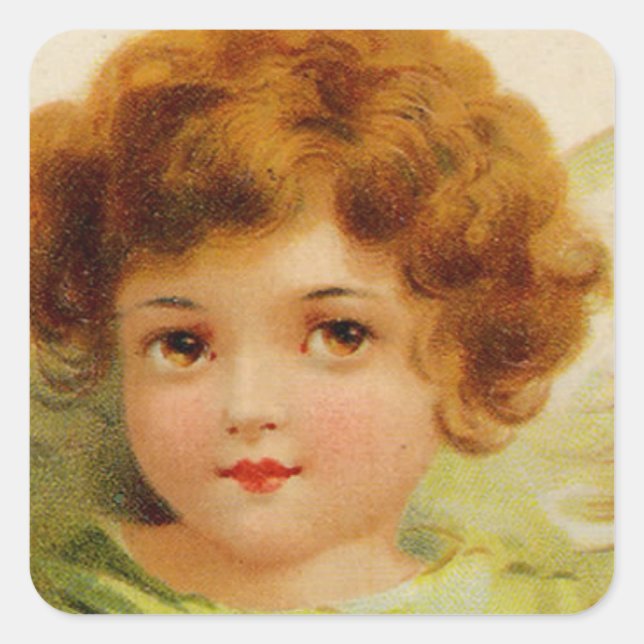 Pegatina Cuadrada Pequeño ángel de cabeza roja (Anverso)