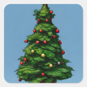 Pegatina Cuadrada Pequeño árbol de Navidad