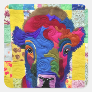 Pegatina Cuadrada Pequeño Baby Bison Quilt Like Design