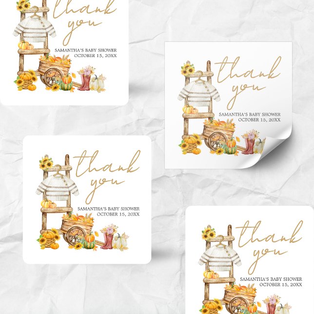 Pegatina Cuadrada Pequeño Baby Shower ruso de calabaza (A Little Pumpkin Baby Shower Sticker)