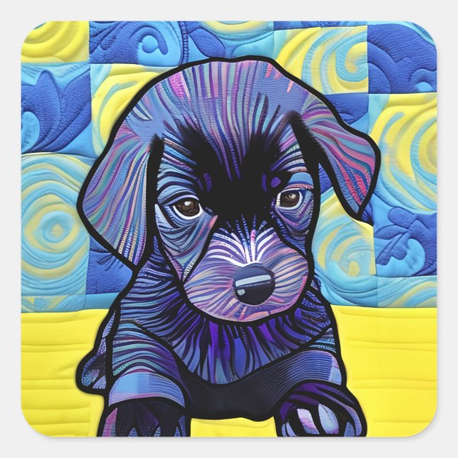 Pegatina Cuadrada Pequeño Black Lab Cachorro de cachorro como el dis (Anverso)