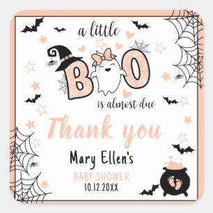 PEGATINA CUADRADA PEQUEÑO BOO PINK HALLOWEEN BABY SHOWER GRACIAS