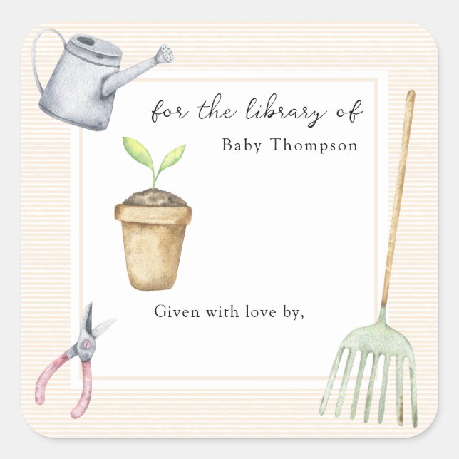 Pegatina Cuadrada Pequeño brote Para la biblioteca de (Anverso)