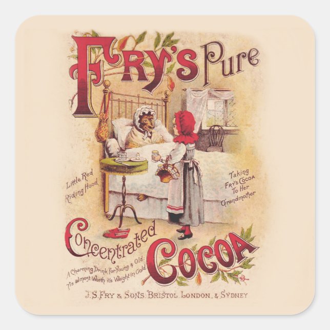 Pegatina Cuadrada Pequeño cacao de capucha roja (Anverso)