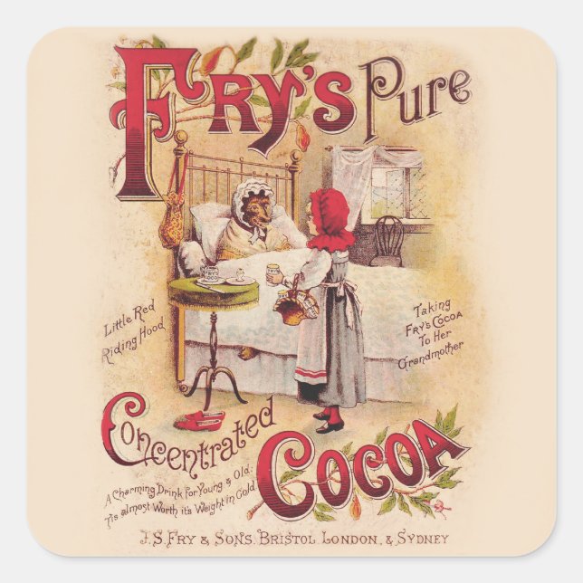 Pegatina Cuadrada Pequeño cacao de capucha roja (Anverso)