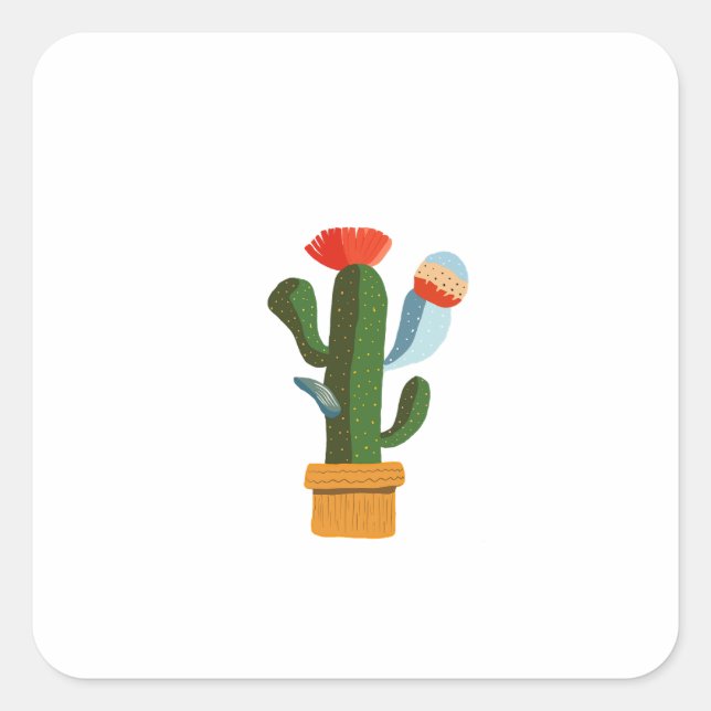 Pegatina Cuadrada Pequeño cactus (Anverso)