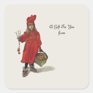Pegatina Cuadrada Pequeño chica sueco de Carl Larsson: Brita como