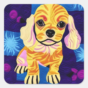 Pegatina Cuadrada Pequeño Cocker Spaniel Puppy Quilly Like Design
