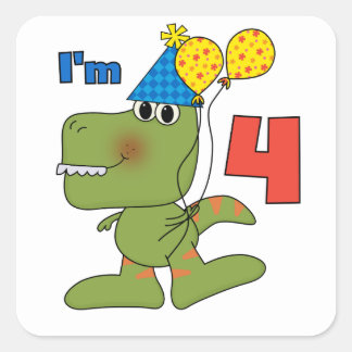 Pegatina Cuadrada Pequeño Dino 4 camisetas de cumpleaños y regalos