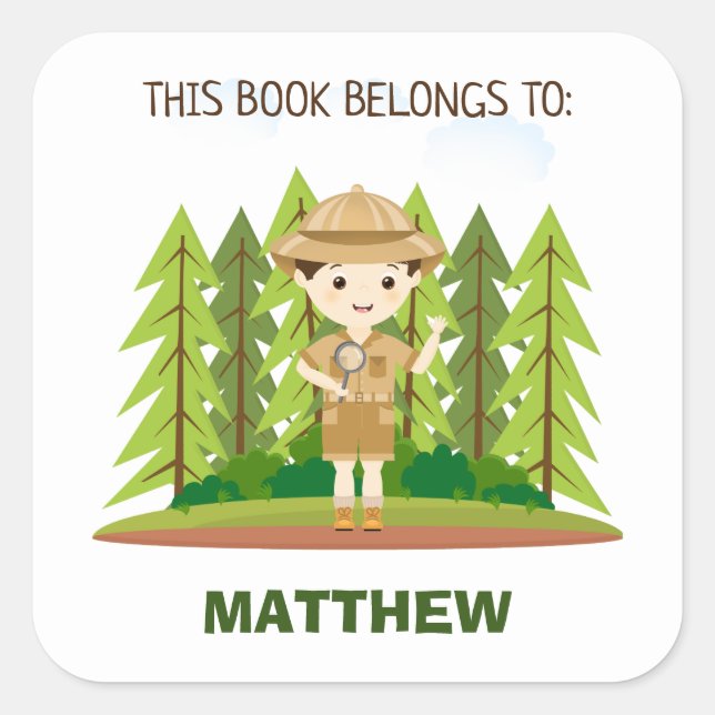 Pegatina Cuadrada Pequeño Explorador (Anverso)