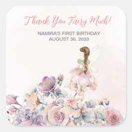 Pegatina Cuadrada Pequeño Fairy Encantado Jardín Favor del Cumpleaño