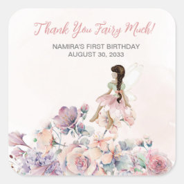 Pegatina Cuadrada Pequeño Fairy Encantado Jardín Favor del Cumpleaño