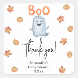 Pegatina Cuadrada Pequeño fantasma - agradecimiento por baby shower