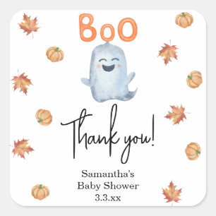 Pegatina Cuadrada Pequeño fantasma - agradecimiento por baby shower