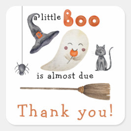 Pegatina Cuadrada Pequeño fantasma - ducha de bebé gracias