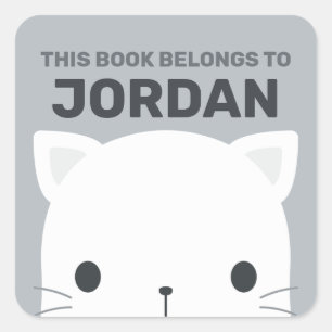 Pegatina Cuadrada Pequeño gato con nombre personalizado