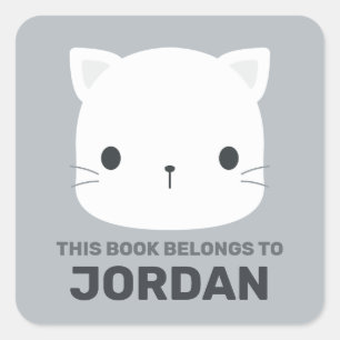 Pegatina Cuadrada Pequeño gato con nombre personalizado