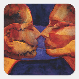 Pegatina Cuadrada Pequeño gemelo del espejo con la figura