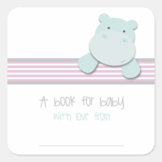 Pegatina Cuadrada Pequeño hipopótamo - Libro para bebé {Rosa} | Libr