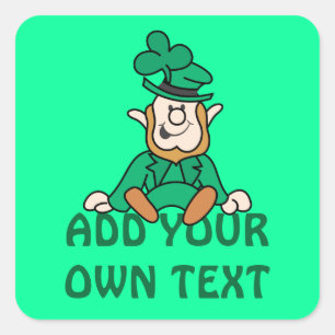 Pegatina Cuadrada Pequeño Leprechaun - añada su propio texto