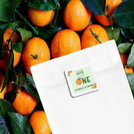 Pegatina Cuadrada Pequeño Naranja Cutie Primer cumpleaños