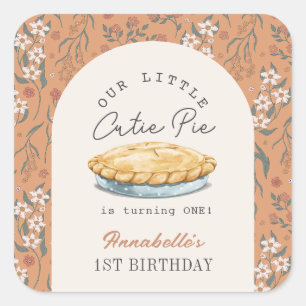 Pegatina Cuadrada Pequeño Naranja de Cutie Pie Chica Floral Primer c