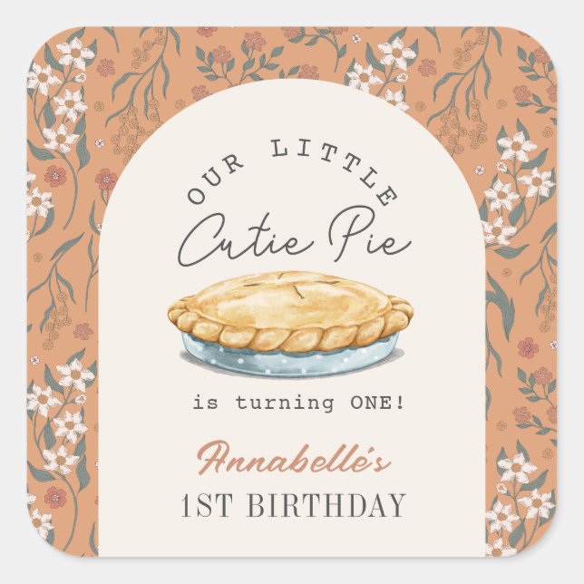 Pegatina Cuadrada Pequeño Naranja de Cutie Pie Chica Floral Primer c (Anverso)