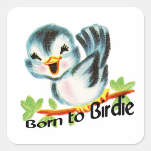Pegatina Cuadrada Pequeño pájaro retro lindo llevado para birdie