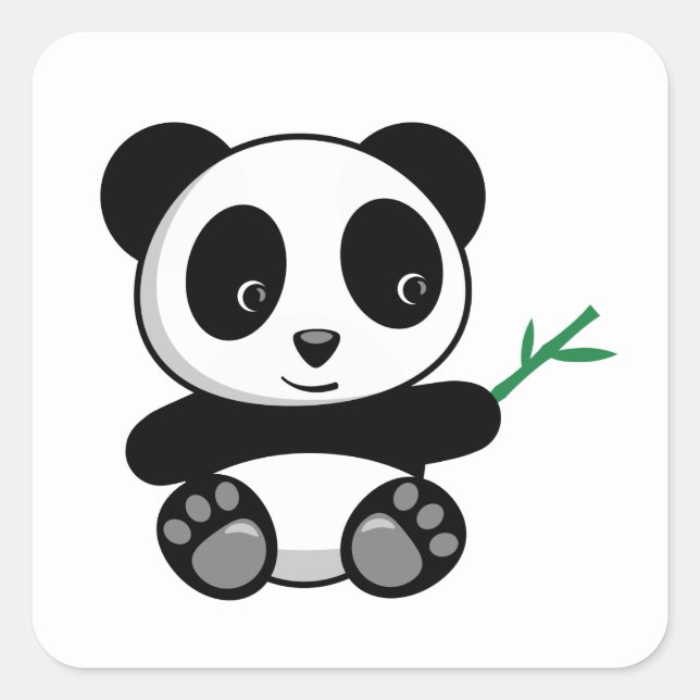 Pegatina Cuadrada Pequeño Panda lindo con palo de bambú (Anverso)