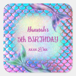 Pegatina Cuadrada pequeño patrón de sirena Cumpleaños