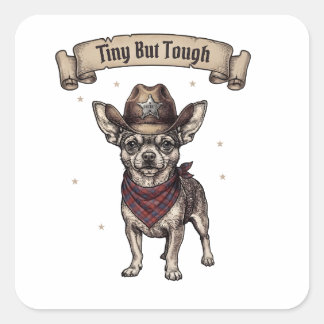 Pegatina Cuadrada Pequeño Pero Fuerte Vaquero Chihuahua - Arte de Pe