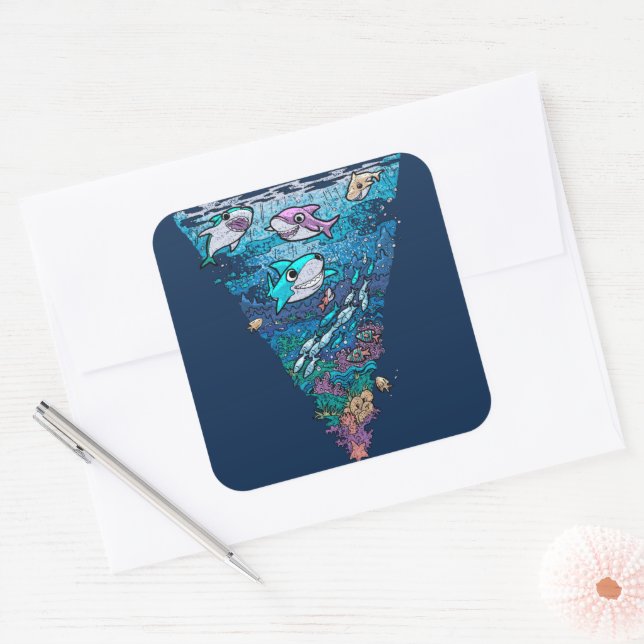 Pegatina Cuadrada Pequeño perro de tiburón (Sobre)