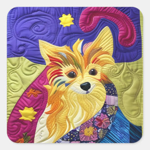 Pegatina Cuadrada Pequeño Pom Puppy Quilt Like Design