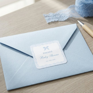 Pegatina Cuadrada Pequeño Príncipe Azul Encaje Baby Shower Niño