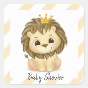 Pegatina Cuadrada Pequeño Príncipe Lion Boy Baby Shower