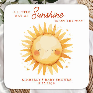Pegatina Cuadrada Pequeño Rayo de Sol Boho Cute Sol Baby Shower