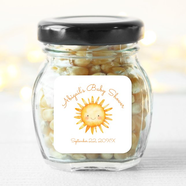 Pegatina Cuadrada Pequeño Rayo de Sol Dulce Baby Shower (Subido por el creador)