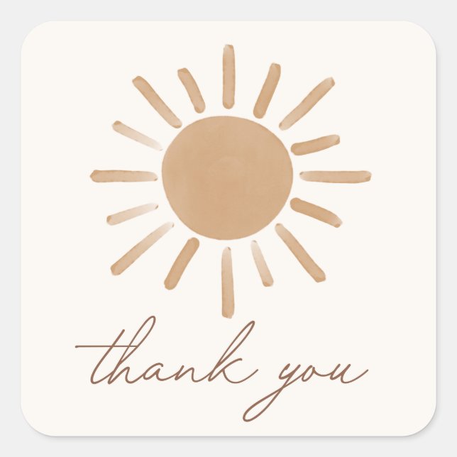 Pegatina Cuadrada Pequeño rayo de Sunshine Boho Baby Shower (Anverso)