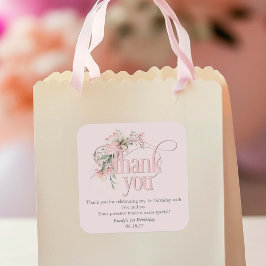 Pegatina Cuadrada Pequeño Rosa MIs Maravilloso Chica primer cumpleañ