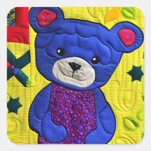 Pegatina Cuadrada Pequeño Teddy Blue Teddy Bear Quilly Like Design