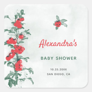 Pegatina Cuadrada Pequeño tomate Rústico Moda acuarela Baby Shower