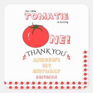 Pegatina Cuadrada Pequeño Tomatie Cumple Un Lindo 1er Cumpleaños