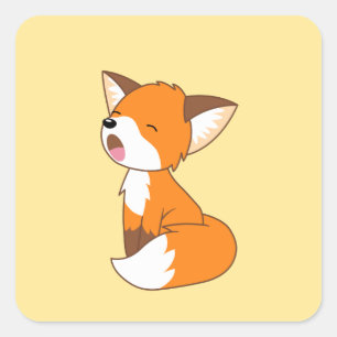 Pegatina Cuadrada Pequeño zorro somnoliento y suave en amarillo