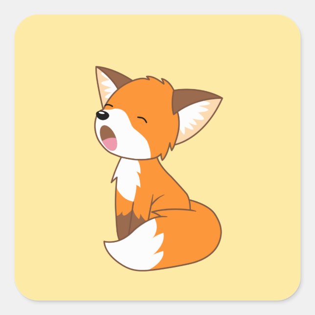 Pegatina Cuadrada Pequeño zorro somnoliento y suave en amarillo (Anverso)