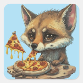 Pegatina Cuadrada Pequeños animales graciosos comiendo una pizza div