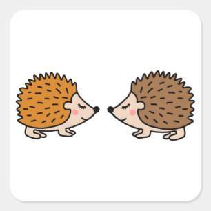 Pegatina Cuadrada Pequeños erizos dibujados a mano en el amor
