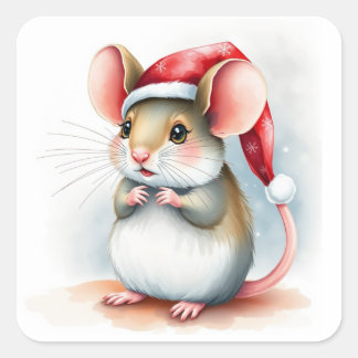Pegatina Cuadrada Pequeños Navidades caprichosos de Santa Mouse