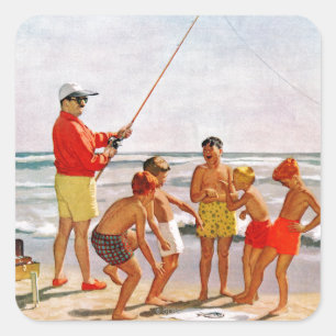 Pegatina Cuadrada Pequeños pescados grandes de poste de Richard