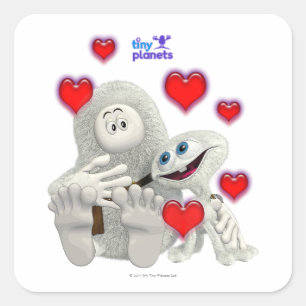 Pegatina Cuadrada Pequeños planetas Todo lo que necesitas es amor