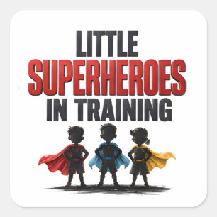 Pegatina Cuadrada Pequeños superhéroes en entrenamiento Motivación p
